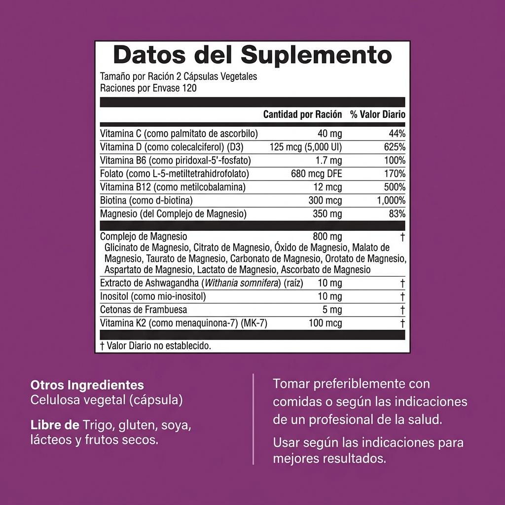 Complejo de Magnesio para Mujeres — Fórmula 20 en 1 Serrinis